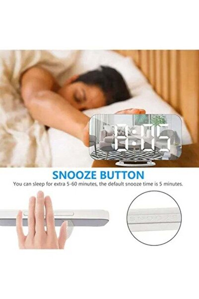 COOYA LED Mirror Table Digital Alarm Clock White 16cm