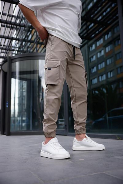 Pobudo Beige Color Parachute Fabric Men's Trousers