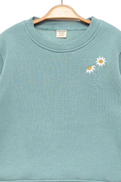 Divonette Green Girl's Sweatshirt - Daisy, Relaxed Fit
