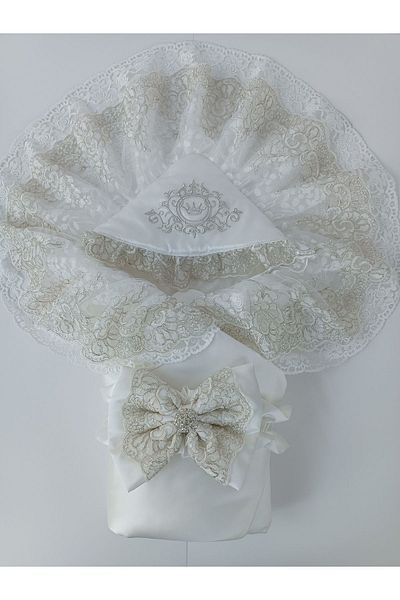 Tomuycuk Ecru Colored 100% Cotton Lace Baby Blanket - Mevlütlük Gift Hospital Discharge Newborn