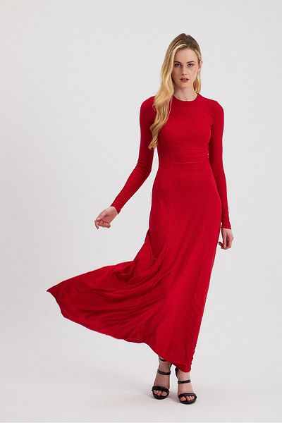 Rays 2510 Crew Neck Long Dress Red