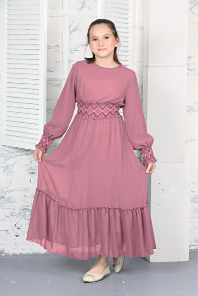 Asortix Rochie din șifon pentru fete, rochie lungă, căptușită, hijab