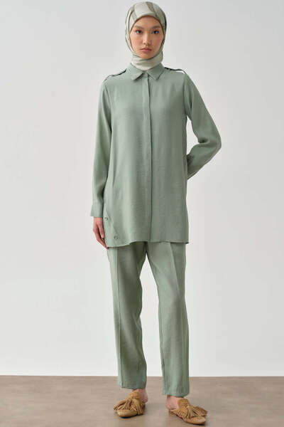 Tuğba Pile Detaylı Pantolon - Mint