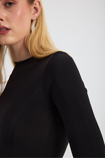 Rays 2510 Bisiklet Yaka Uzun Elbise Siyah