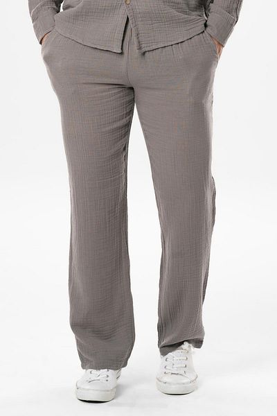Eliş Şile Bezi Ανδρικό καλοκαιρινό παντελόνι Muslin Elastic Waist Double Pocket Γκρι