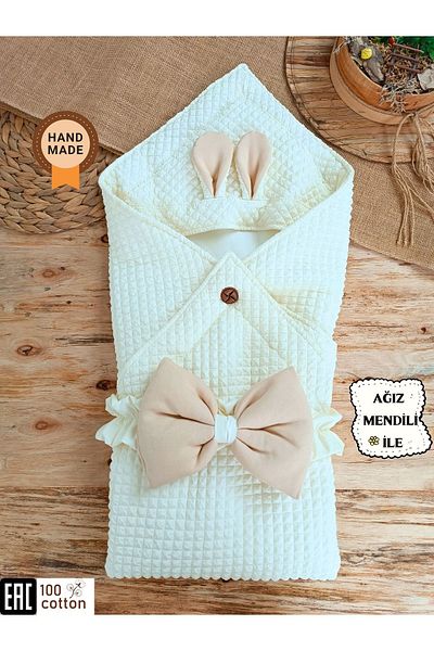 Tomuycuk Ecru & Rabbit Ears Baby Blanket - 100% Cotton Seasonal Baby Swaddle