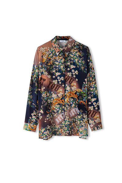 Twist Oversize Floral Patterned Shirt