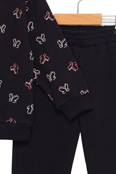 Divonette Girl's Butterfly Patterned Black Bottom Top Set - Girl's Clothing