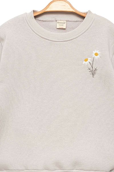 Divonette Girl's Gray Sweatshirt with Daisy - Stylish Girls Clothing