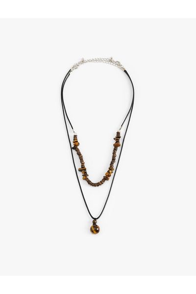 Koton Steel Mixed Double Wooden Beaded Necklace