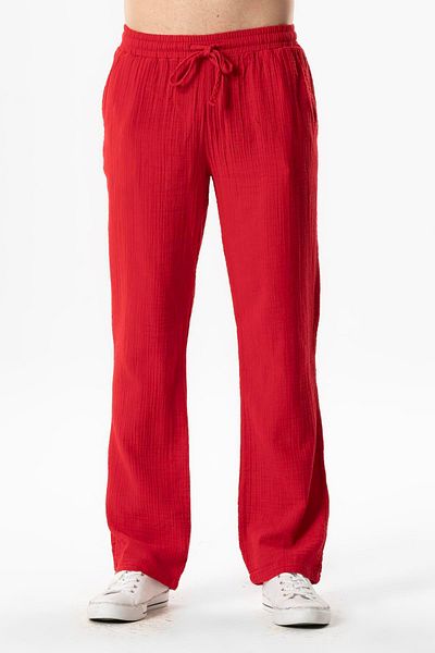 Eliş Şile Bezi   Red/Complex Color Men's Summer Pants Mşl-Waist/Double Pockets