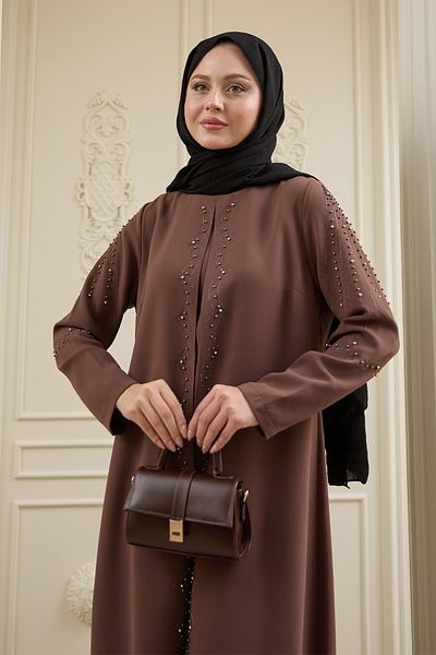 InStyle Pearl Piece Detail Tan Abaya