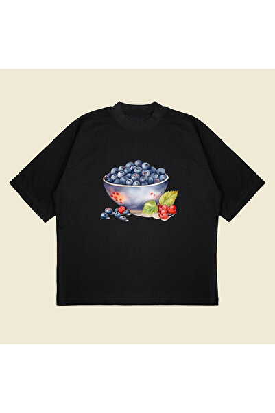 PURE POWER Унисекс тениска от див боровинка, с принт, от дишаща дебела памучн...