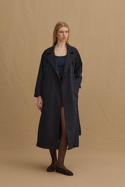 Fahhar Navy Blue Maxi Trench Coat