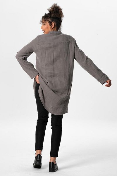 Eliş Şile Bezi Large Size Long Sleeve Sedanur Shirt Collar Summer Muslin Tunic Gray Gray