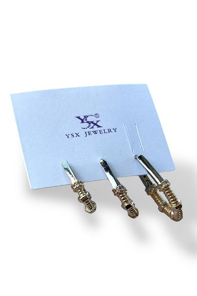 TAKIŞTIR طقم أقراط YSX ذهبي وفضي اللون 3 قطع YSX
