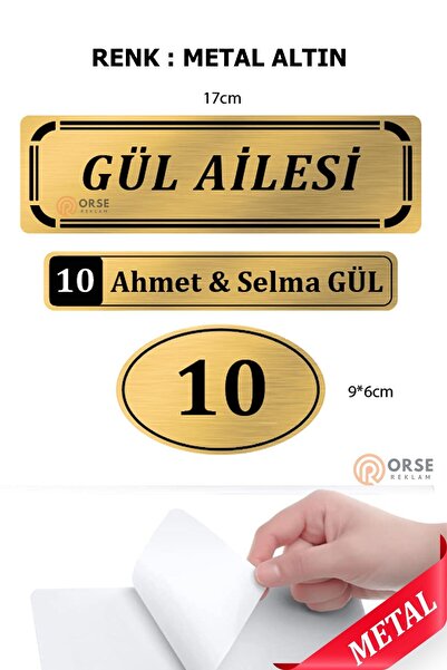 Orse Reklam Kapı Isimliği, Kapı Numarası, Posta Kutusu Etiketi Krom Altın