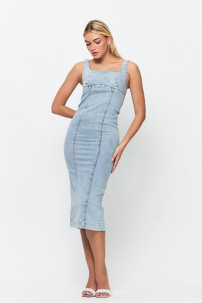 TREND KOMBİN Μακρύ τζιν φόρεμα με λουράκι Navy Blue