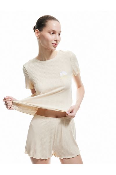 Koton Σετ πιτζάμες με κοντομάνικο σορτς Modal Fabric Ribbed