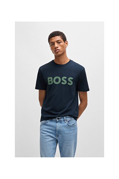 BOSS Kauçuk logo baskılı pamuklu tişört