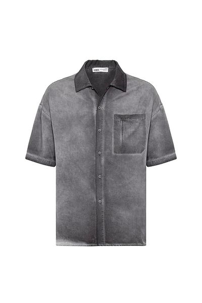 Vamos "Black Oversize Sleeve Shirt Washed Do You Plan to Bring Short-Cased Path?