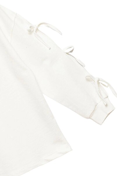 Divonette Girl's 100% Cotton Ecru Sweatshirt with Bow - Casual and Stylish Style