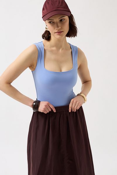 Black Fashion Square Neck Thick Straps Baby Blue Bodysuit