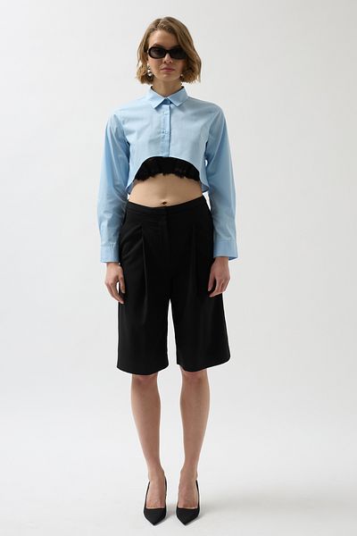 Black Fashion Basic Crop Blue Shirt