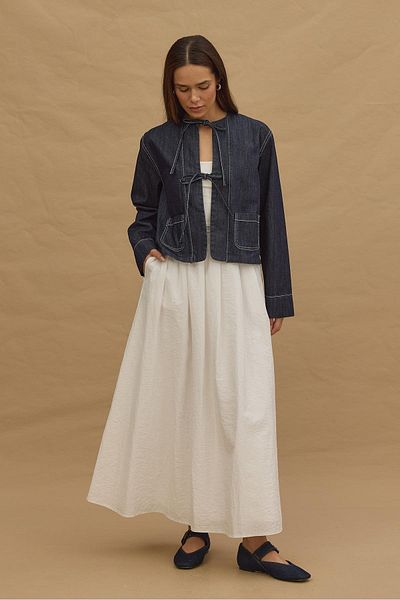 Fahhar Ecru Color Gathered Skirt