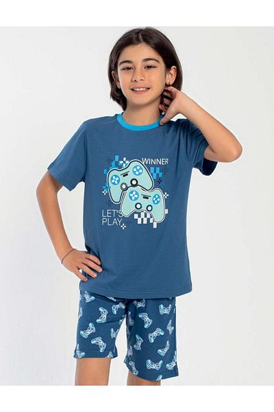 CONFEO Costum de pijama indigo cu mânecă scurtă pentru bărbați C9T4N0O-047