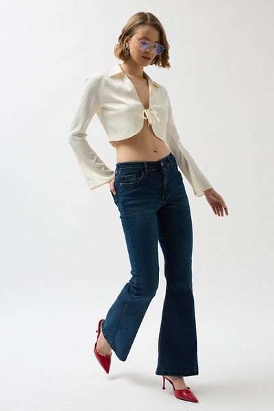 Black Fashion Wide Leg High Waist Blue Jeans