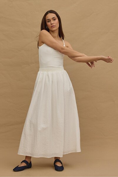 Fahhar Ecru Color Gathered Skirt