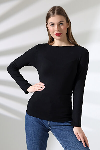 Endies Uzun Kollu Kayık Yaka Yanları Büzgülü Vücuda Oturan Basic Kadın Body T...