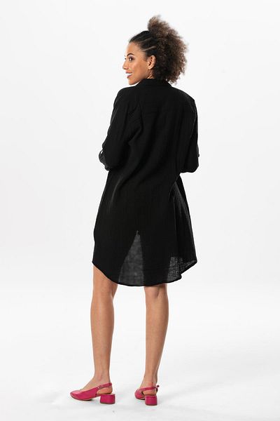 Eliş Şile Bezi Large Size Sedanur Shirt, Long Sleeve, Yilmaz Tunic, Black