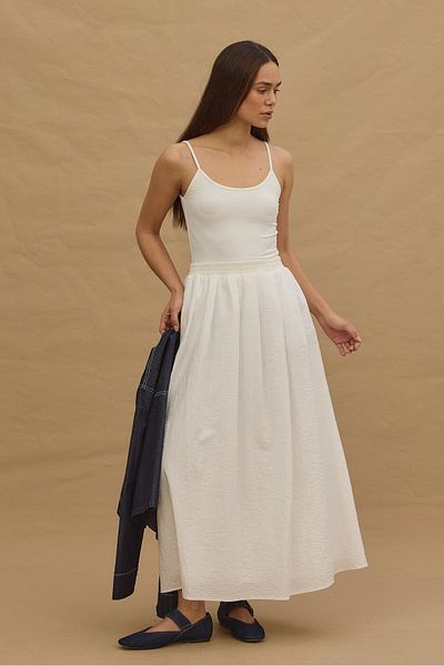 Fahhar Ecru Color Gathered Skirt