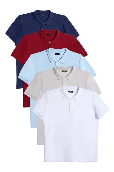 Tudors Pánské tričko Slim Fit 5'li Polo Neck Tričko Claret Červená Šedá Námořnická Modrá Bílá Modrá