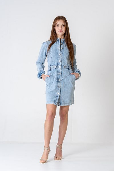 VerdeBlanco Buttoned Epaulet Detailed Denim Dress Ice Blue