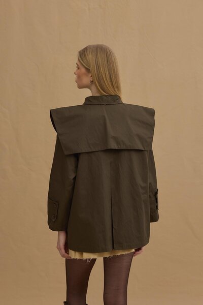 Fahhar Seyyar Yakalı Trençkot Haki