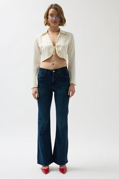 Black Fashion Wide Leg High Waist Blue Jeans