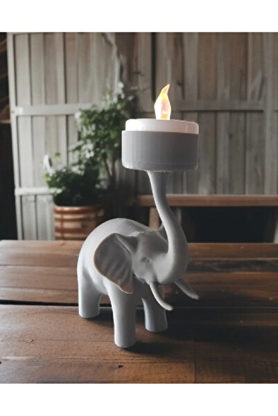 jeane home decor Gri Renk Minimal Pilli Tea Light Tasarım Fil Bioplastik