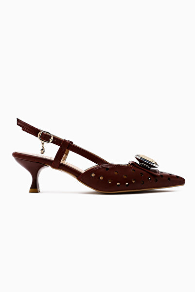 Limoya Ela Burgundy Pointed Toe Laser Cut Stone Women's Heeled Shoes Opportunity Product