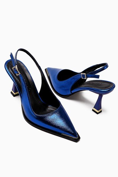 Limoya Pantofi de damă cu toc închis în față cu detaliu Vita Blue Stone