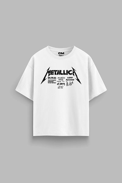 CİNEMA MODA Metallica Road Reload Printed Άνετη εφαρμογή 30/1 Unisex Λευκό μπλουζάκι