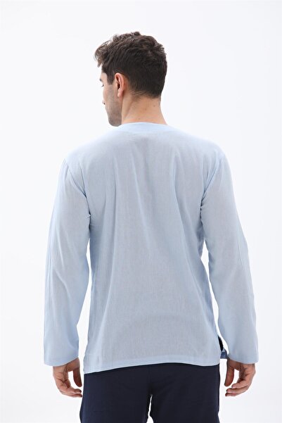 Eliş Şile Bezi Καλοκαιρινό μπλουζάκι με μακρύ μανίκι σε μεγάλο μέγεθος, υφασμάτινο μπλουζάκι με λαιμόκοψη, Ice Blue 3027