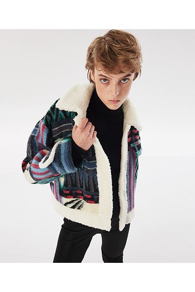Twist Shearling Patterned Coat - Garnished Design