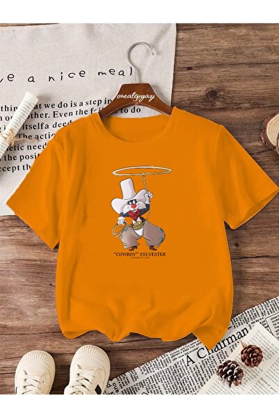 oneagılyazı تي شيرت كبير الحجم مطبوع عليه كاوبوي سليفيستر للأطفال