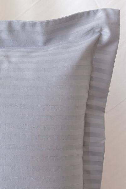 Tekstil Home 2 Pieces Gray Striped Satin Oxford Pillow Case - 83 String Series
