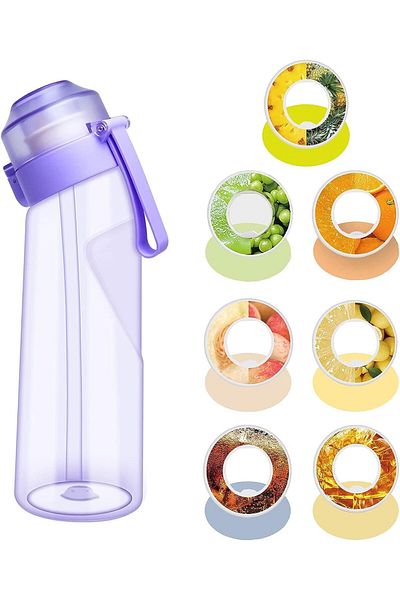 COOYA Water Bottle with 7 Flavored Pods, 21 oz Scented Water Cup with Straw, Leak Proof (Purple)