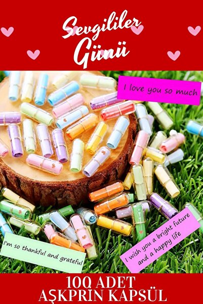 İstisna 100 Adet Aşkprin Renk Sevgiliye Not Kağıtlı Kapsül Ve Renkli Kağıtlar