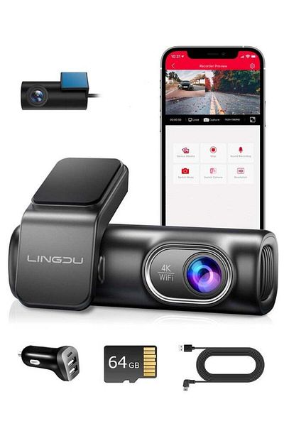 Gerenic LINGDU LD01 4K Dash Cam Front and Rear Built-in 5GHz WiFi GPS, Dual Dash Camera for Cars